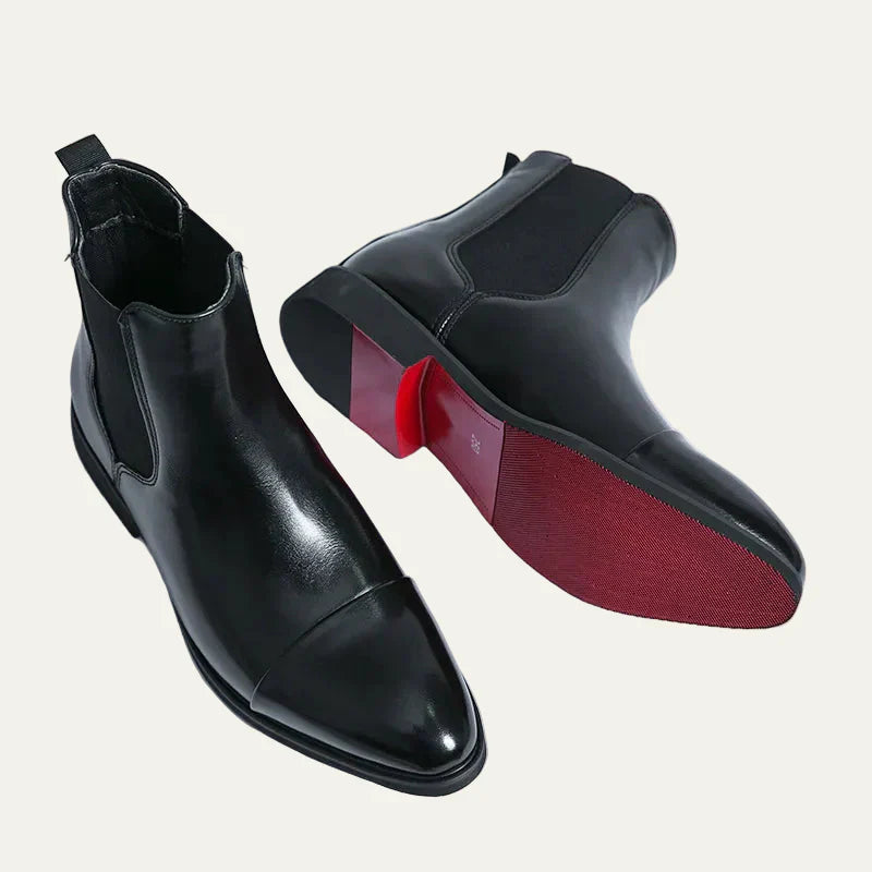 Mens Leather Cap Toe Chelsea Boots Polished Finish