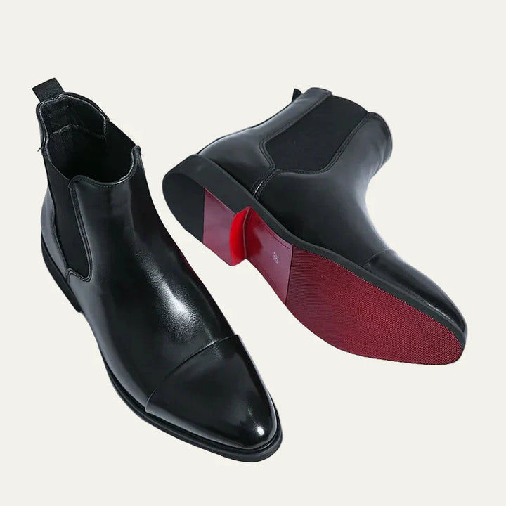 Mens Leather Cap Toe Chelsea Boots Polished Finish