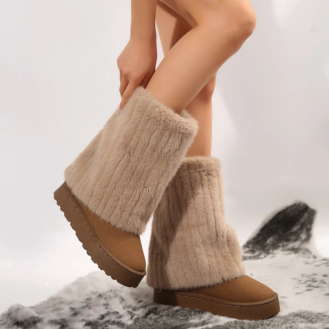 Womens Fur Boots Slip-On Style - BritishMode
