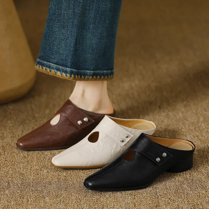 Womens Genuine Leather Mules Slip-On Style