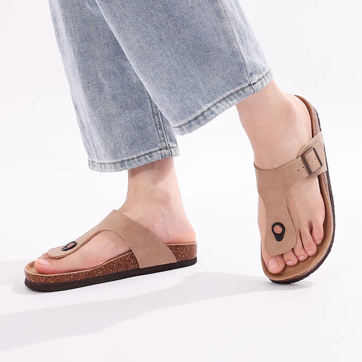 Womens Leather Flat Sandals Adjustable Strap Comfortable Fit - BritishMode