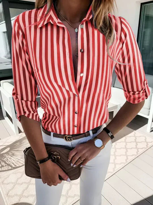 Womens Summer Top with Stripe Pattern Stylish Fit