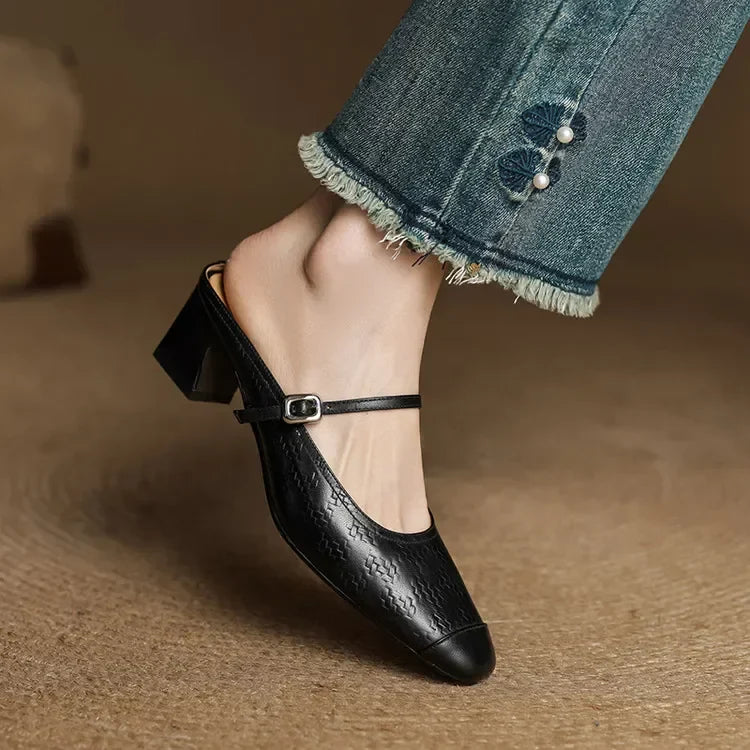 Womens Leather Mules Genuine Leather Slip-On