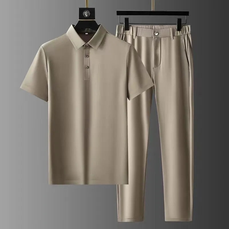 Mens Slim Fit Polo Shirt and Trousers Two-Piece Suit - BritishMode
