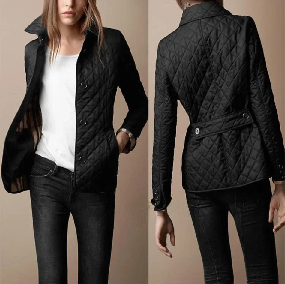 Womens Plaid Jacket with Lapel Collar Stylish Fit