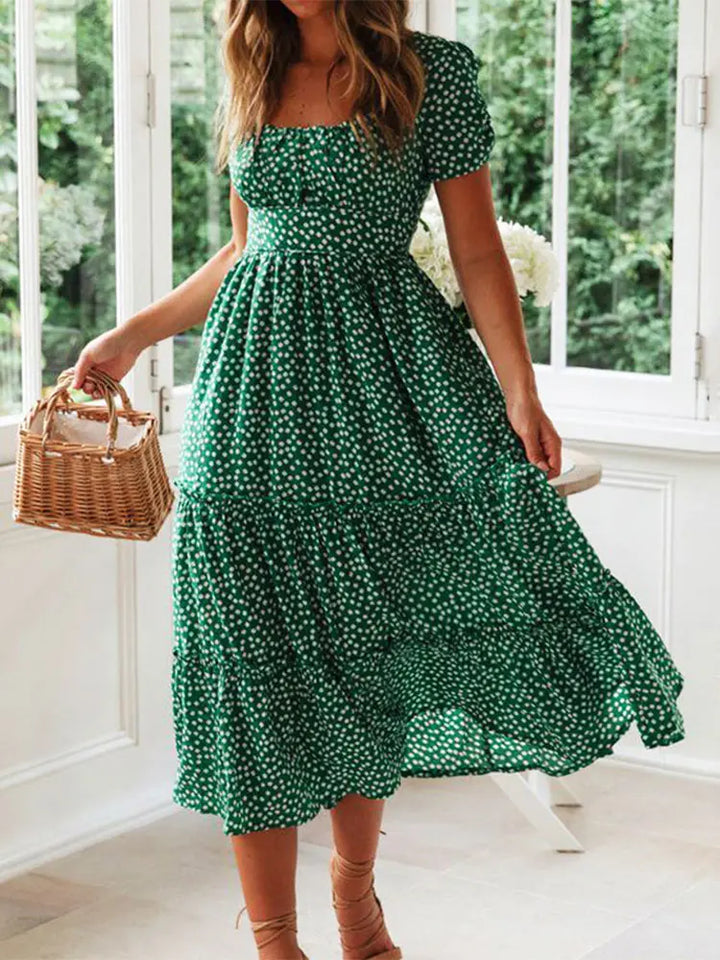 Womens Maxi Dress Floral Pattern Long Sleeve High Slit - BritishMode