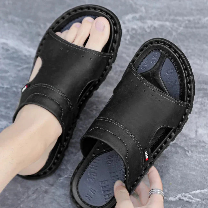 Mens Leather Slide Sandals Comfortable Fit