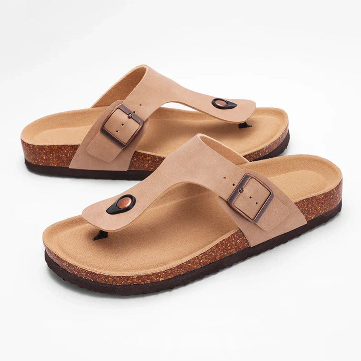 Womens Leather Flat Sandals Adjustable Strap Comfortable Fit