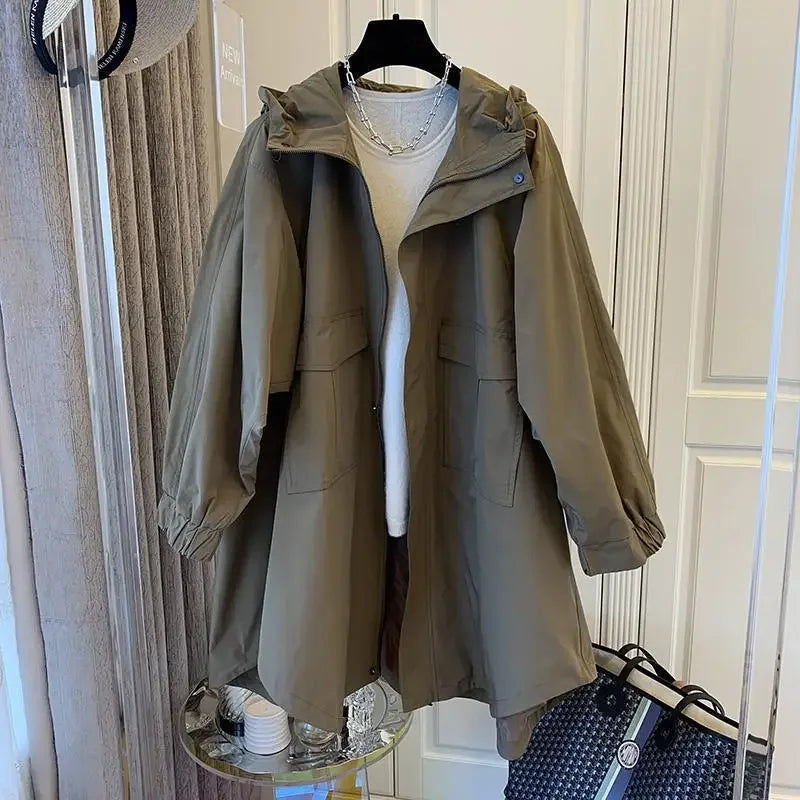 Womens Long Hooded Coat Relaxed Fit