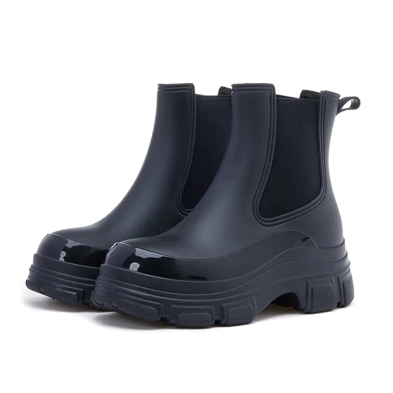 Womens Ankle Boots Chunky Sole Slip-On