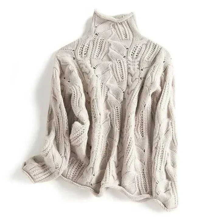 Womens Turtleneck Sweater with Cable Knit Pattern - BritishMode