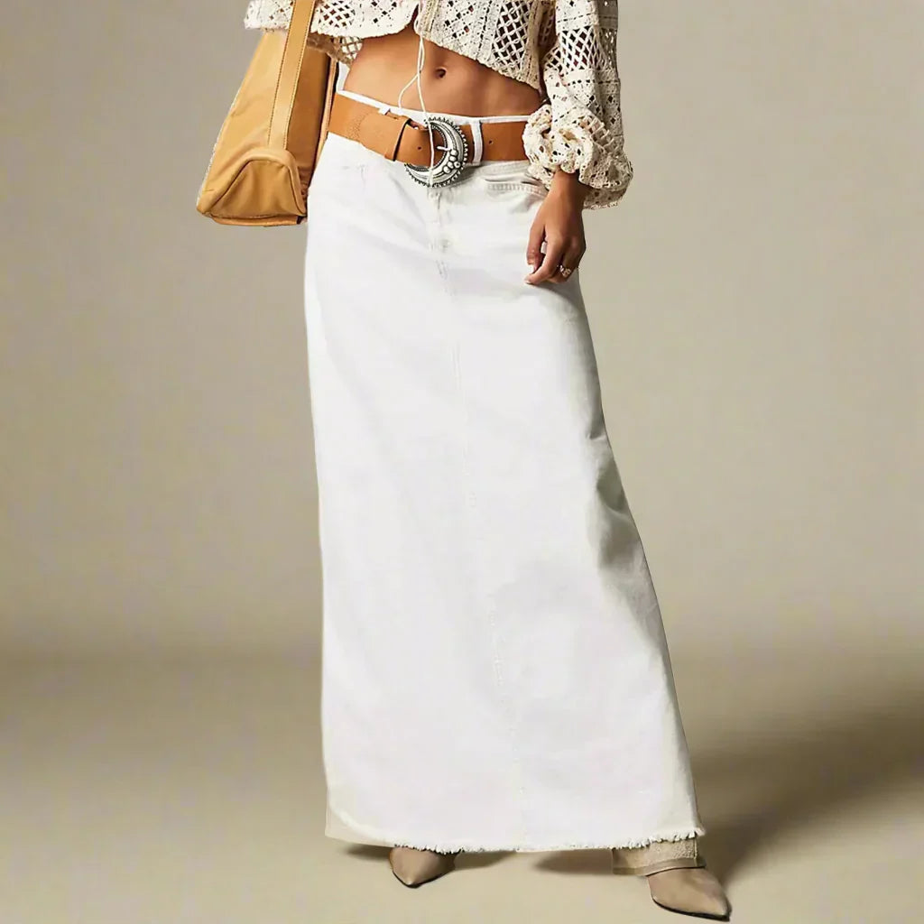 Womens High Waist Denim Maxi Skirt Vintage A-Line Fit