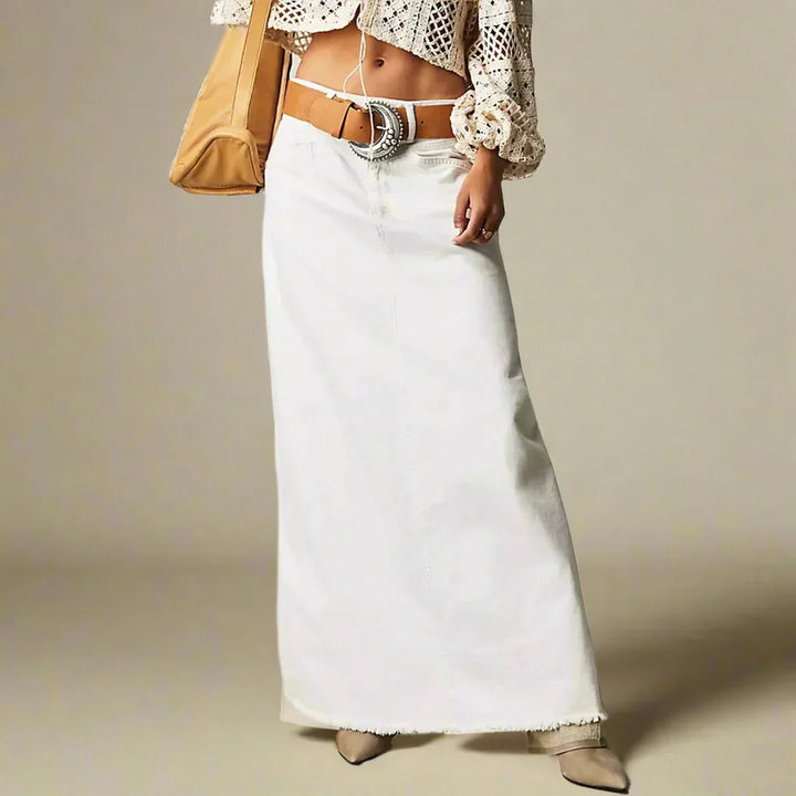 Womens High Waist Denim Maxi Skirt Vintage A-Line Fit