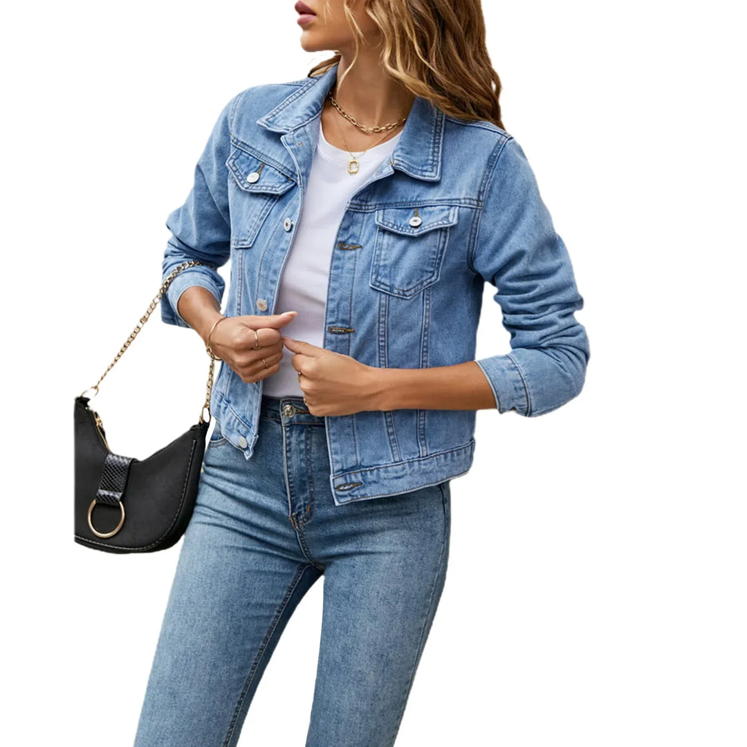 Womens Denim Jacket Fitted Short Sleeve