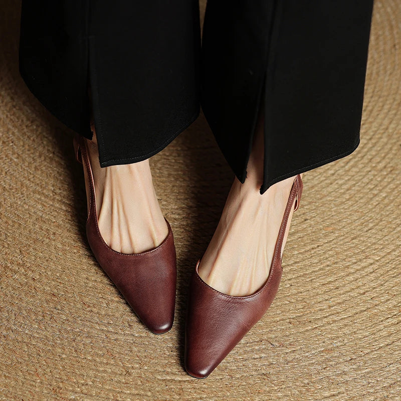 Womens Slingback Shoes Genuine Leather Classic Fit