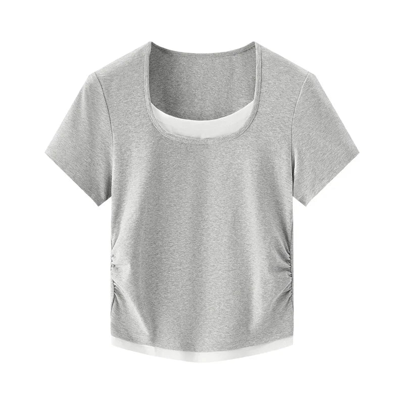Womens Faux Leather Crop Top V-Neck Slim Fit