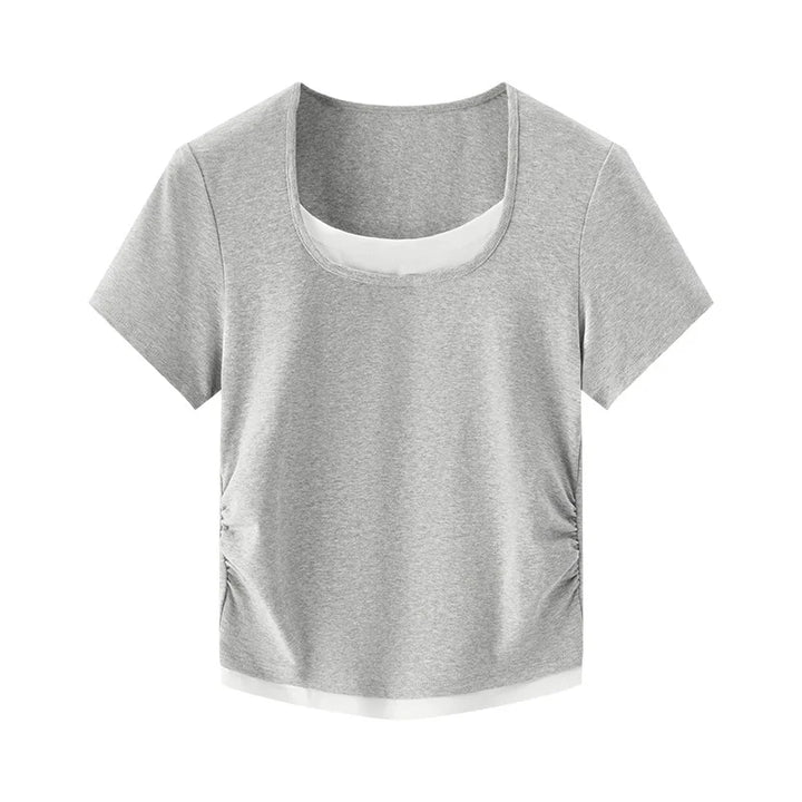 Womens Faux Leather Crop Top V-Neck Slim Fit