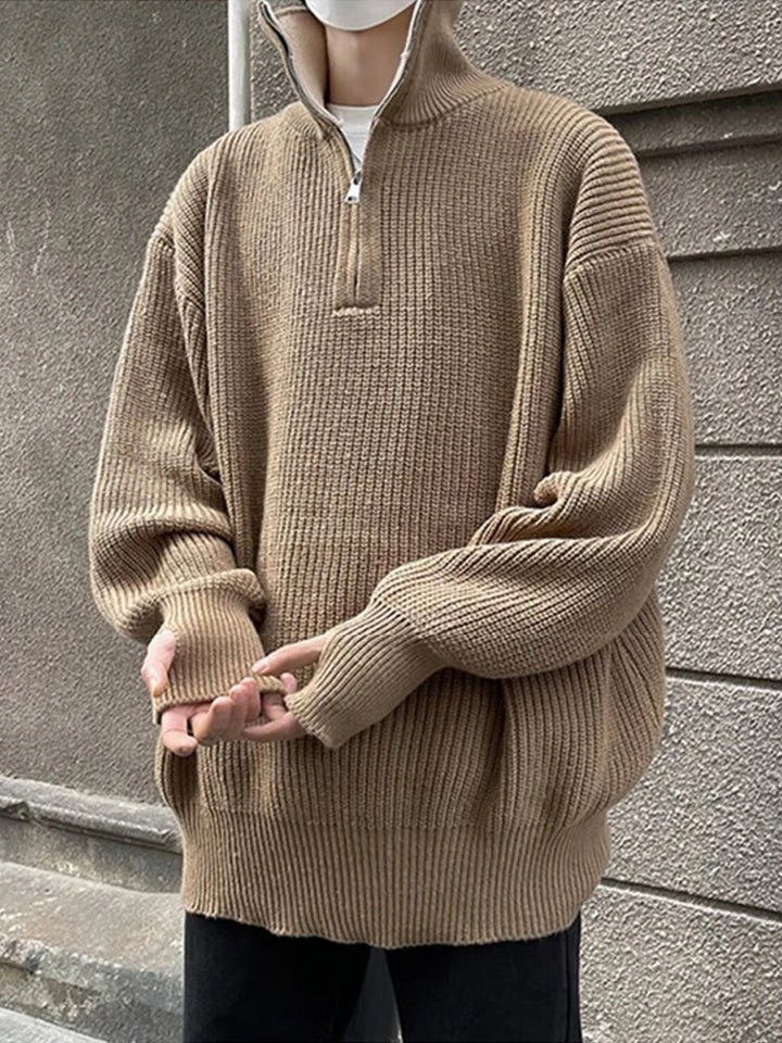 Mens Pullover Sweater Half-Zip Crew Neck Retro Style