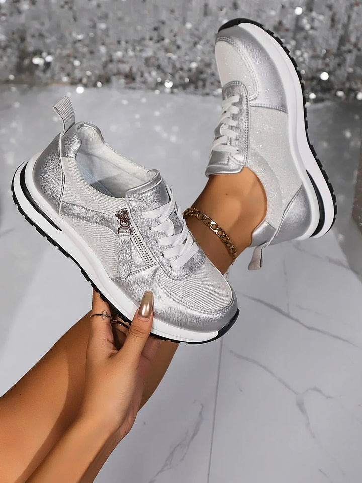 Womens Lace-Up Sneakers with Zip and Platform Sole - BritishMode