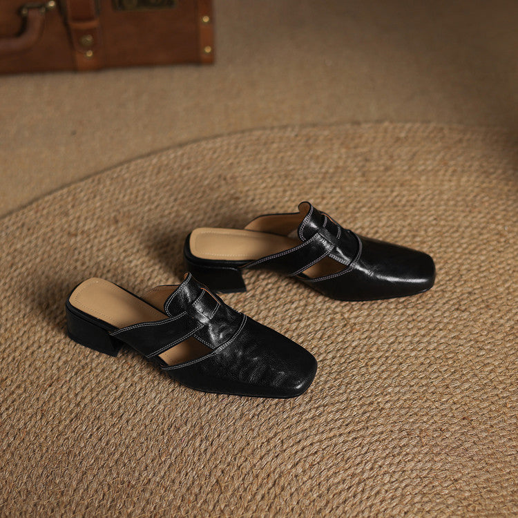 Womens Leather Mules Genuine Leather Slip-On