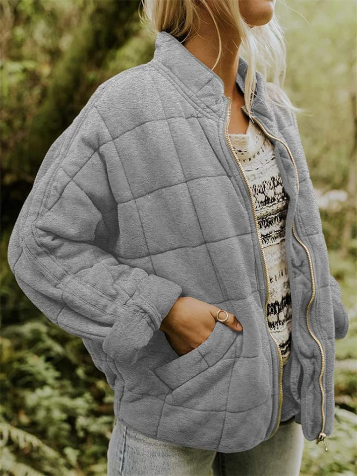 Unisex Quilted Jacket Padded Warm Zip-Up