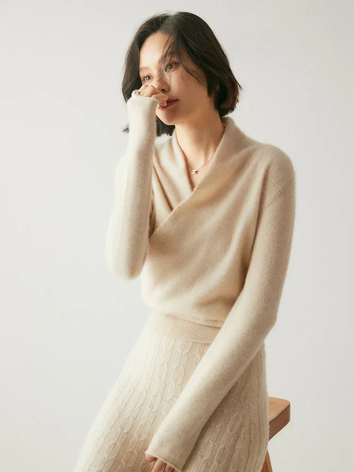 Womens Cashmere Wrap Sweater Soft Knit Crossover Style