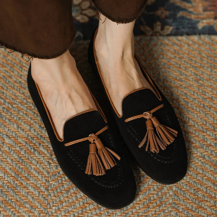 Womens Leather Flat Shoes Soft with Fringe - BritishMode