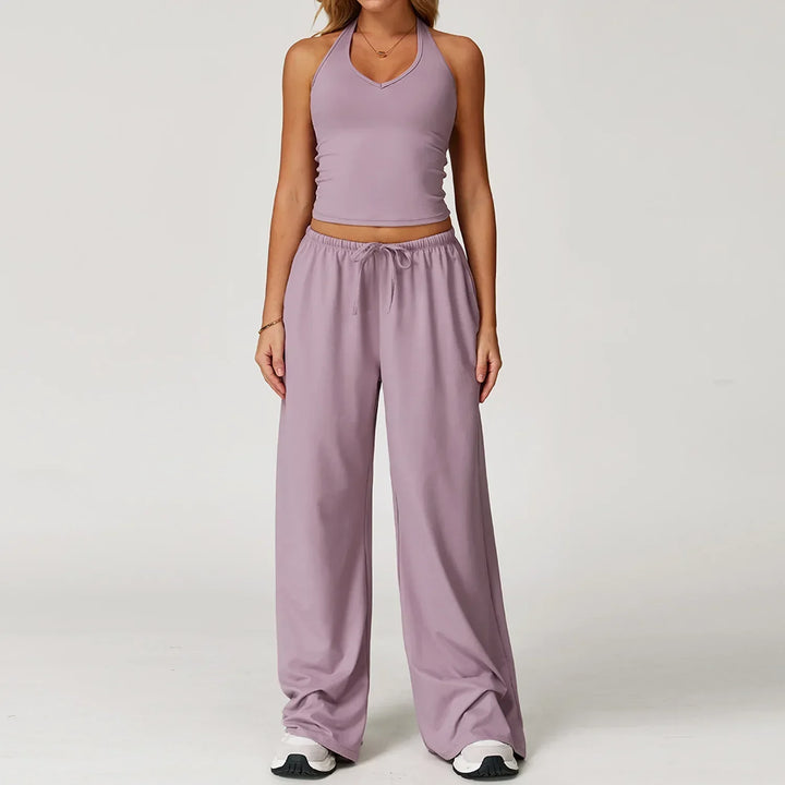 Womens Ribbed Tank Top Breathable Slim Fit Pants Elastic Waist