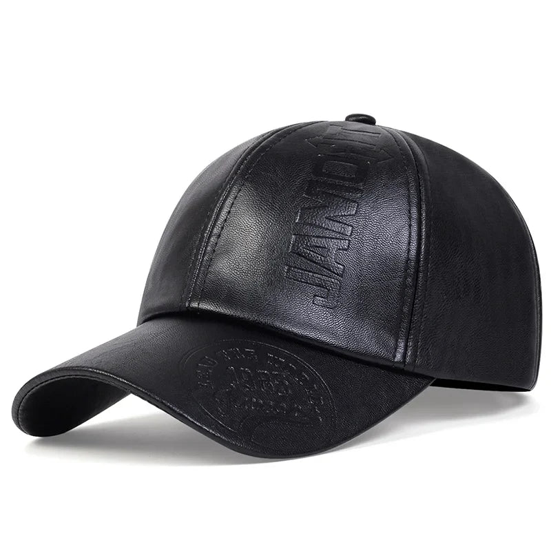 Unisex Leather Baseball Cap Adjustable Fit