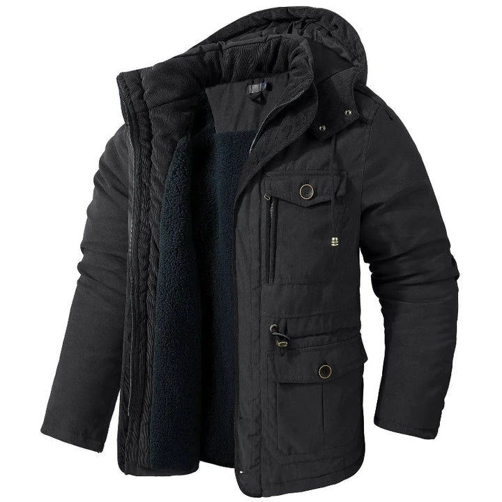 Mens Hooded Jacket Water-Repellent Warm Lining