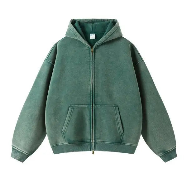 Unisex Full Zip Hoodie Distressed Street Style