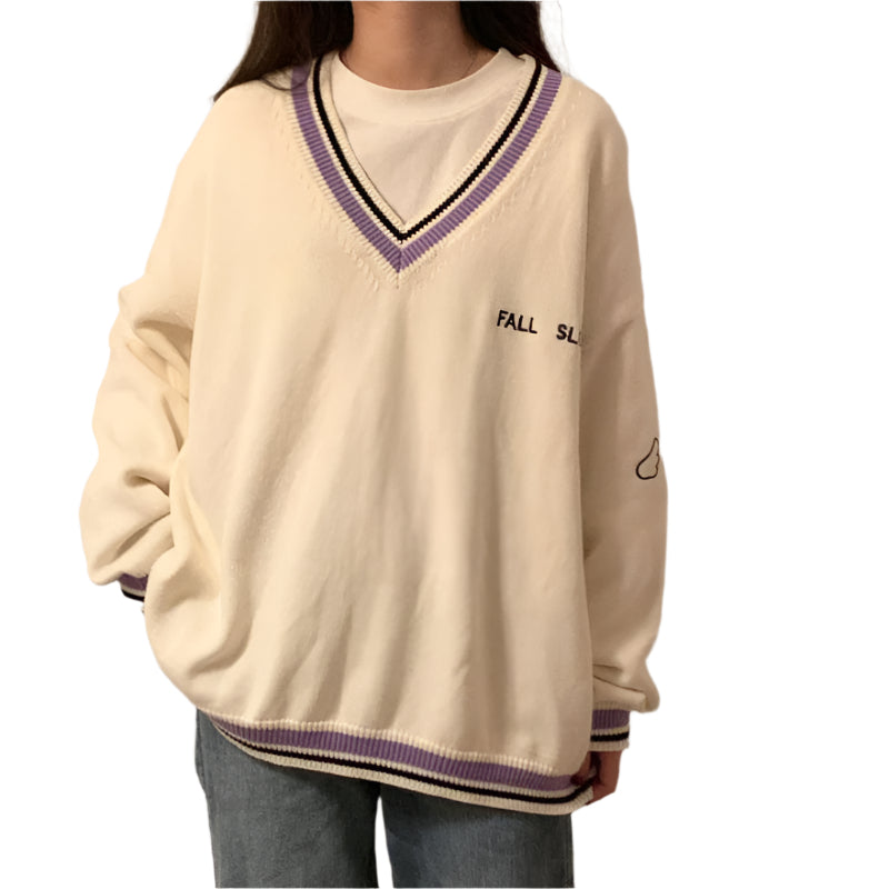 Womens V-Neck Sweater Soft Knit Relaxed Fit - BritishMode