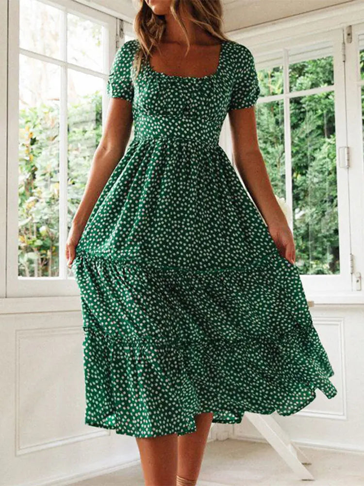 Womens Maxi Dress Floral Pattern Long Sleeve High Slit