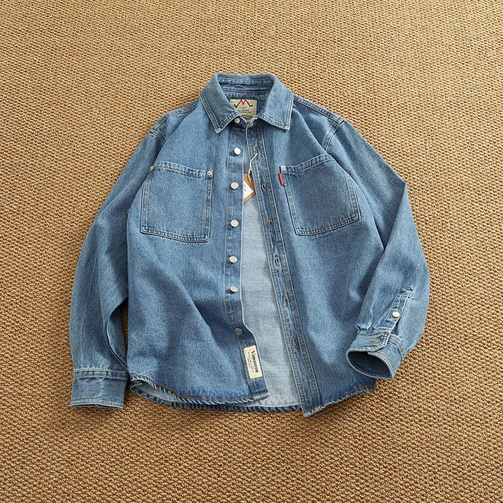 Mens Denim Jacket Shirt Cotton Distressed Classic Fit