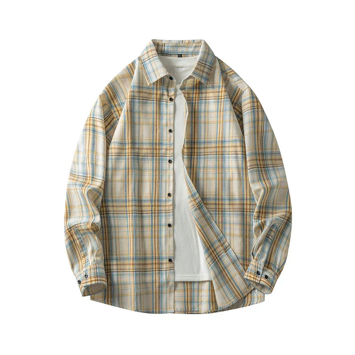 Mens Cotton Shirt Plaid Pattern Long Sleeve Casual Fit