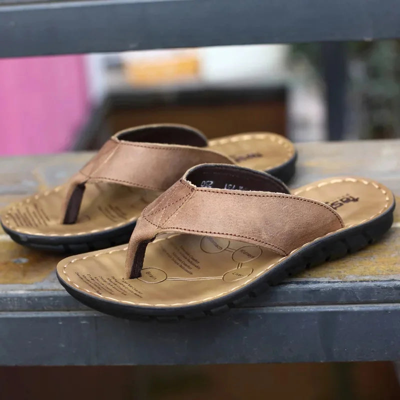 Mens Leather Sandals Soft Slip-Resistant Comfortable Fit
