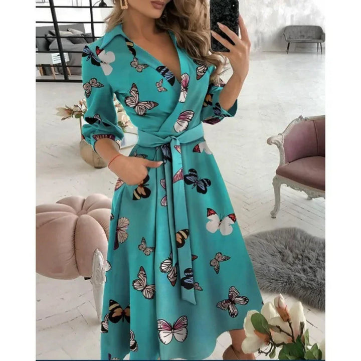 Womens Wrap Dress Long Sleeve Elegant Style - BritishMode