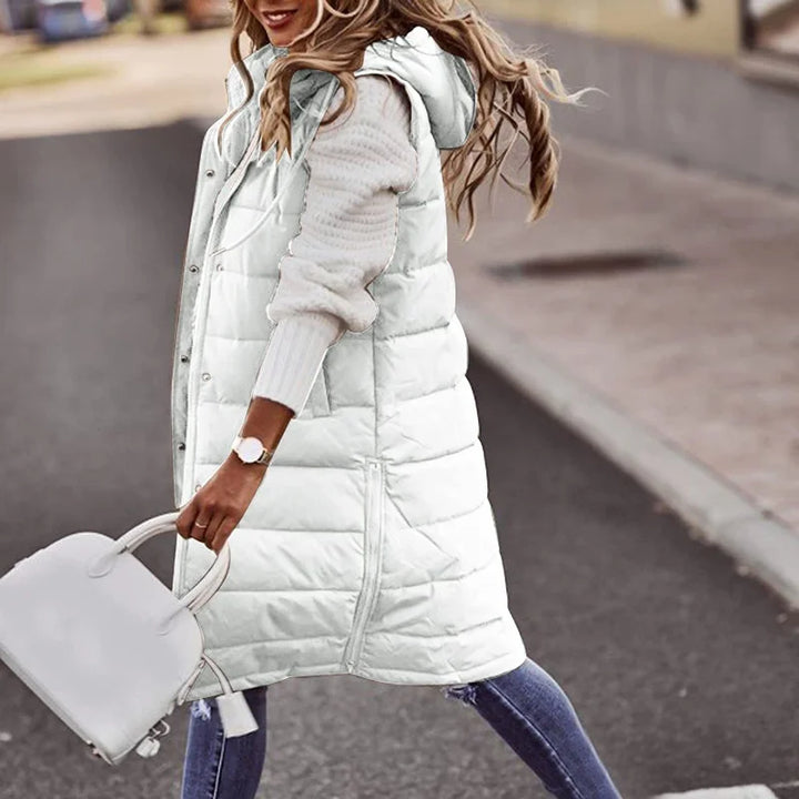 Womens Long Puffer Vest Quilted Sleeveless