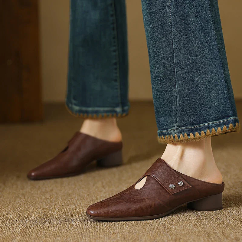 Womens Genuine Leather Mules Slip-On Style