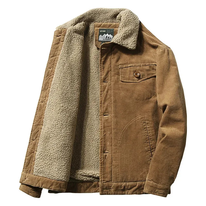 Mens Corduroy Parka Coat Soft Fleece Lined