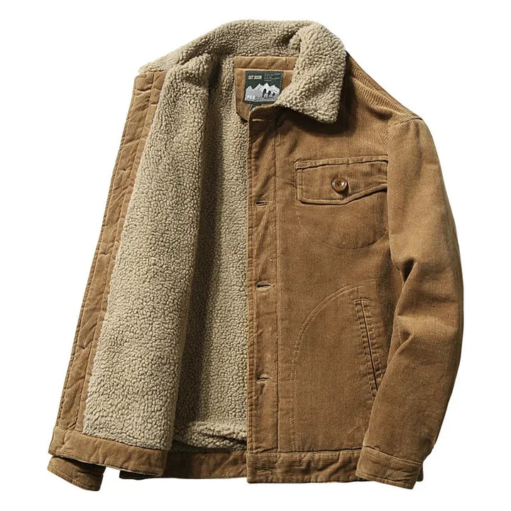 Mens Corduroy Parka Coat Soft Fleece Lined