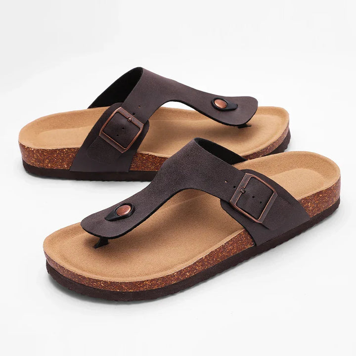 Womens Leather Flat Sandals Adjustable Strap Comfortable Fit