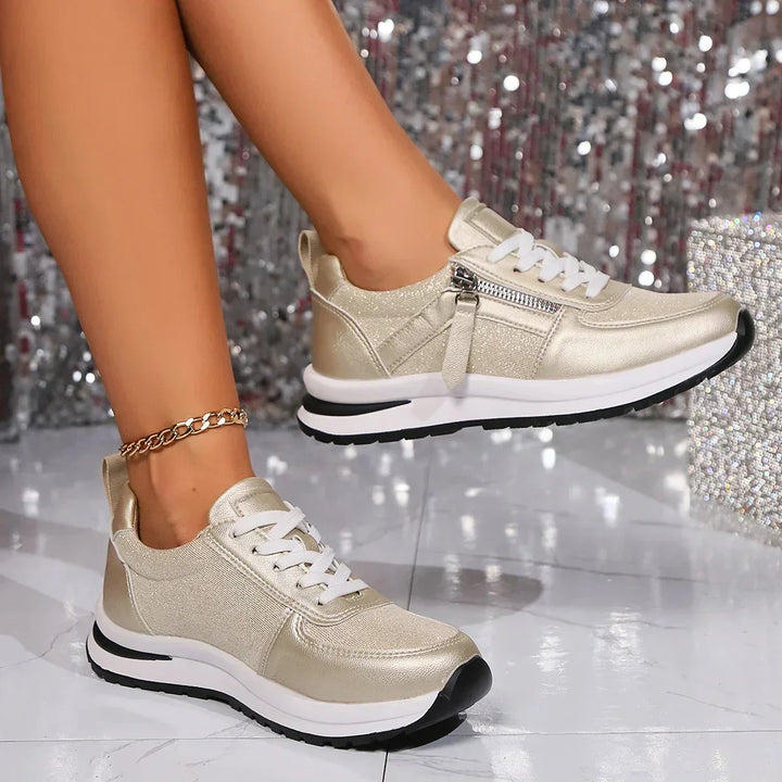 Womens Lace-Up Sneakers with Zip and Platform Sole