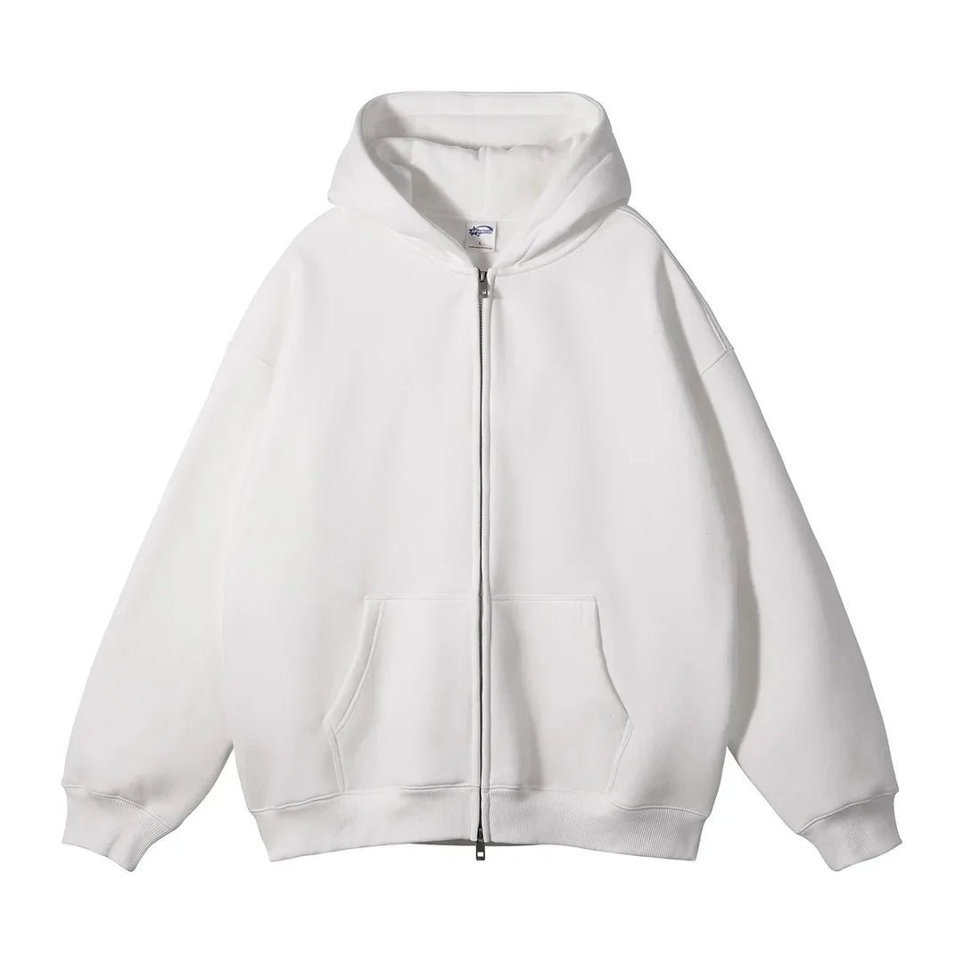 Unisex Fleece Zip-Up Hoodie Thick Warm