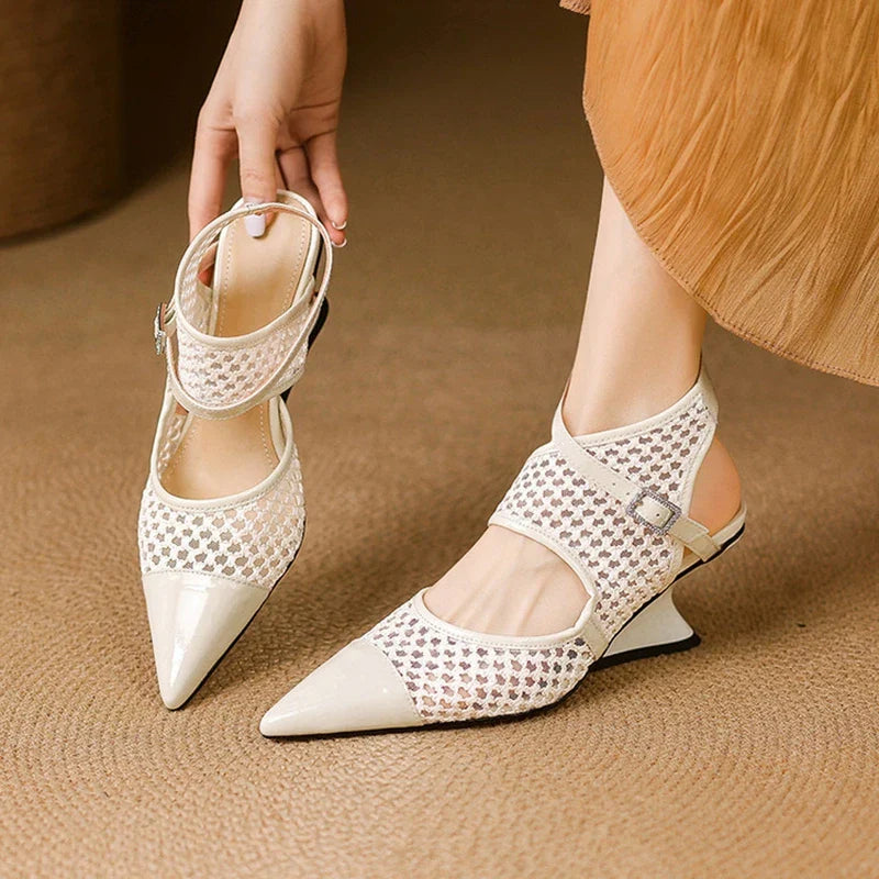 Womens Slingback Shoes Genuine Leather Velour