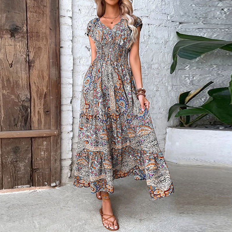 Womens Maxi Dress Bohemian Floral Pattern Lightweight