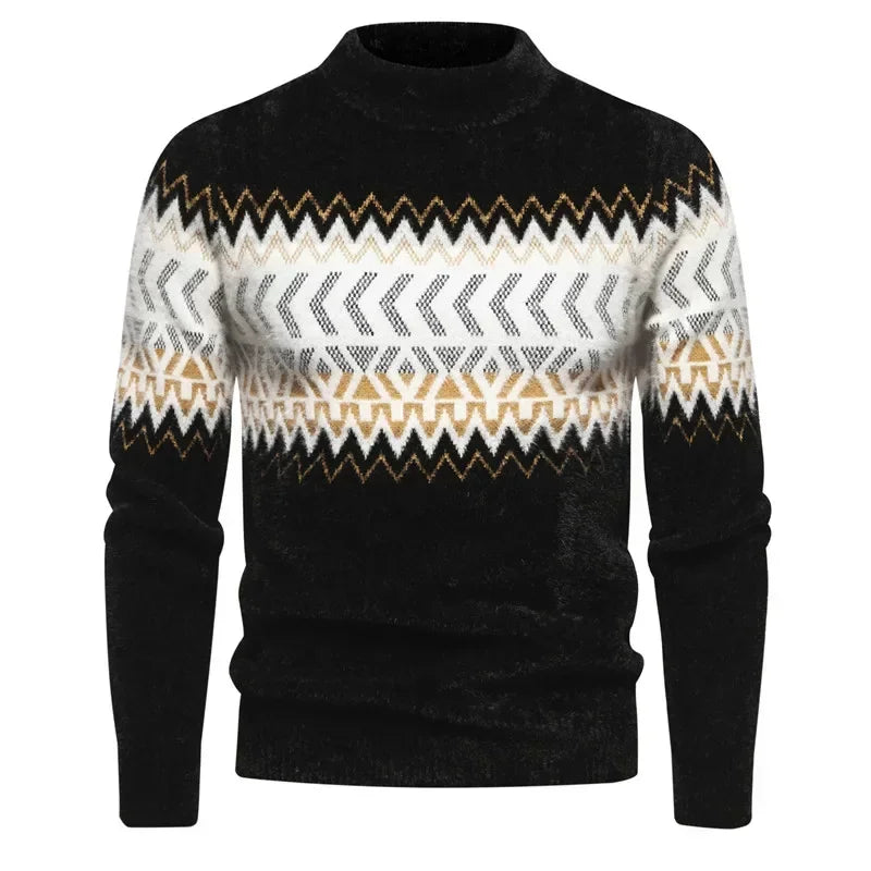 Mens Faux Fur Crew Neck Sweater
