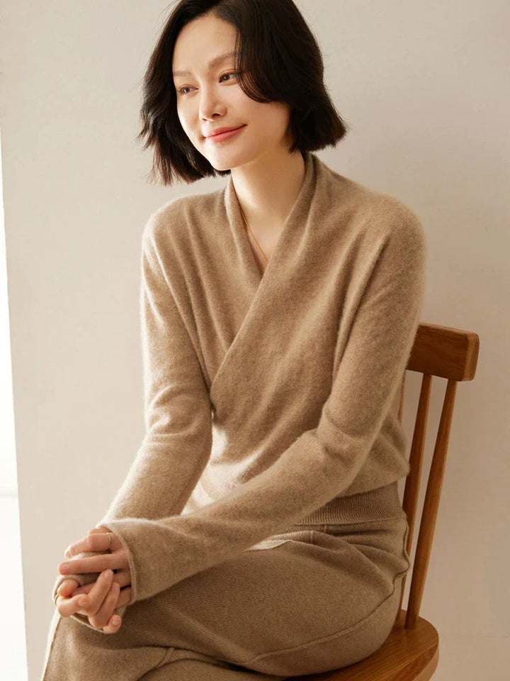 Womens Cashmere Wrap Sweater Soft Knit Crossover Style