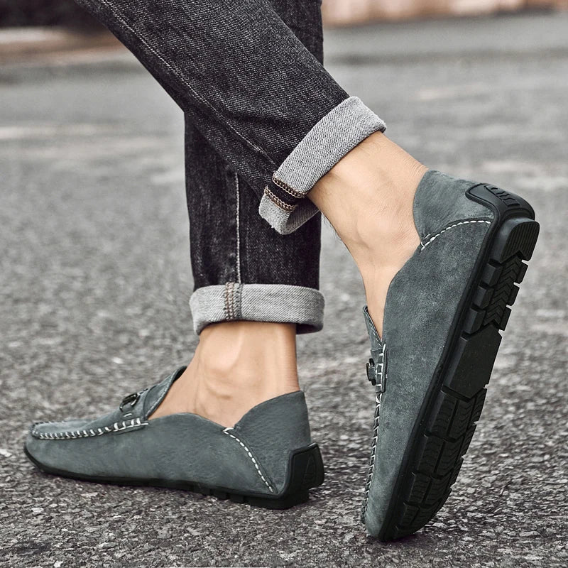 Mens Loafers Genuine Suede Slip-On