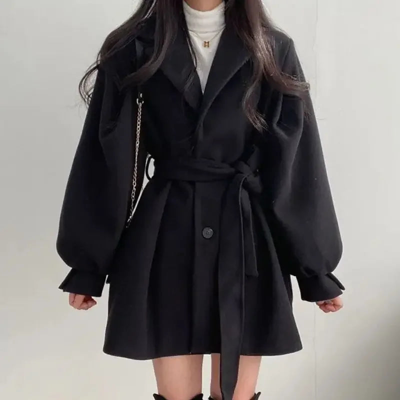 Womens Fitted Trench Coat with Belt Short Length